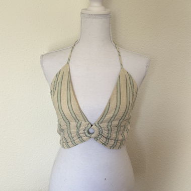 Pull&Bear crop top a righe con scollo halter e schiena scoperta - S/M