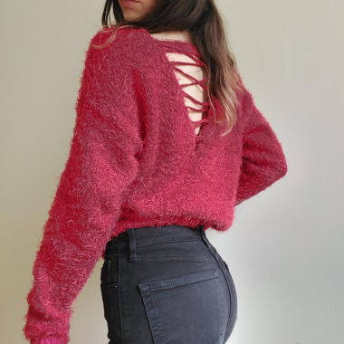 Super soft red sweather with open back