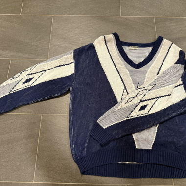 Blue-and-white knit sweater