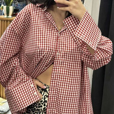 Camicia oversize in cotone rossa e bianca