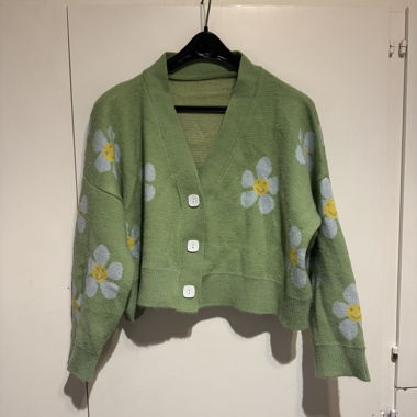 Cardigan corto verde a fiori
