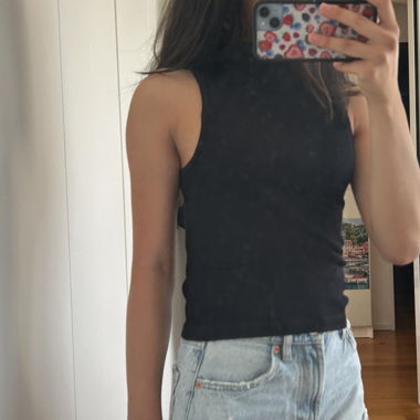 Jezzian Girls Black High Neck Ribbed Tank Top 