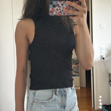 Jezzian Girls Black High Neck Ribbed Tank Top 