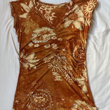 Top Y2K con Paillettes Arancioni 