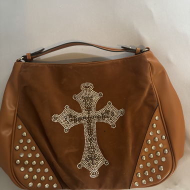 Brown shopper bag with rhinestone cross