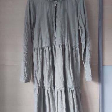 Vestito camicia in cotone-lino a maniche lunghe sage 