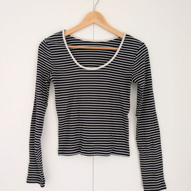 Black and white long-sleeve striped top