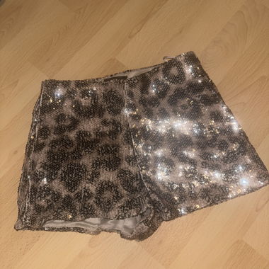 Sequin Shorts with Leopard Pattern