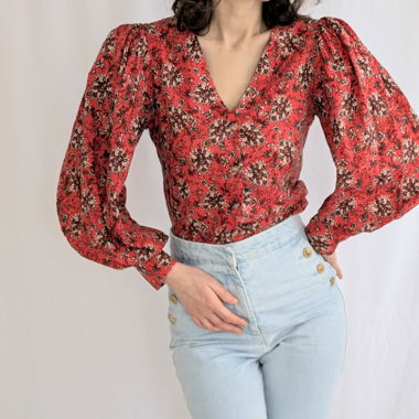 Hemd Boho , Blumenhemd mit Puffärmeln Gr.S 