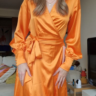Orange Satin Wrap Maxi Dress