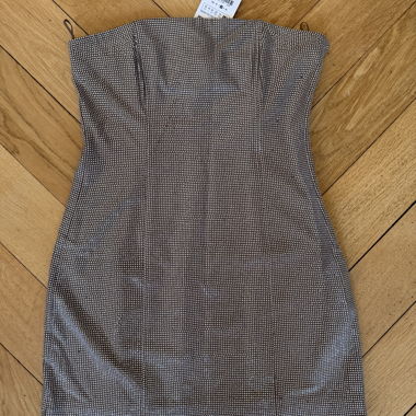 Short Silver Strapless Dress with Rhinestones