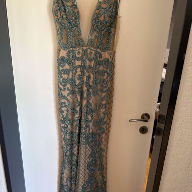 Robe cocktail verte brodé