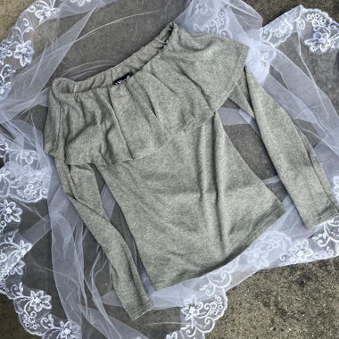 y2k indiesleaze glitter off-shoulder longsleeve