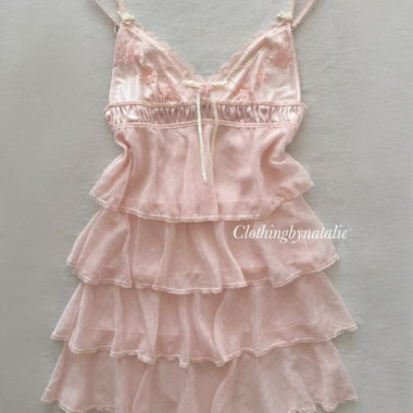 Abito slip in pizzo a balze rosa taglia S