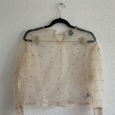 Gina Tricot Tüll Bluse gepunktet rosa beige Gr. S