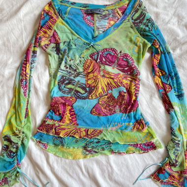 Y2K Vintage Butterfly Mesh Longsleeve Top