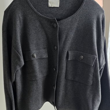 Grey Knit Cardigan with Pockets