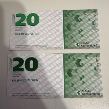 2x bon d’expérience SGKB de 20 CHF