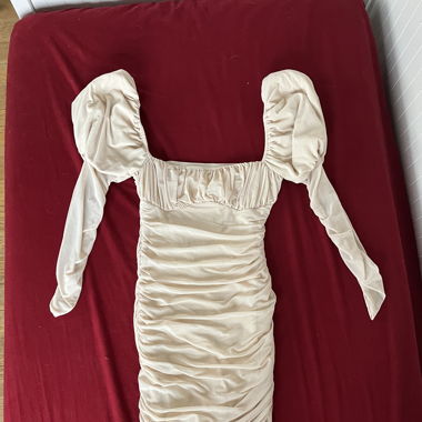 Oh polly creme puffy sleeve dress