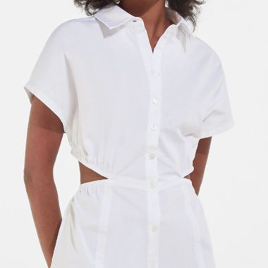 Blusenkleid – Weiß, Mini, kurzarm, Stretch