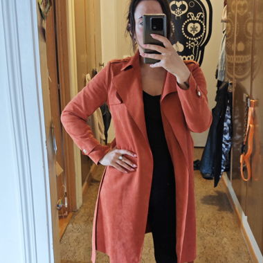 Stylish Orange Faux Suede Trench Coat, like New!