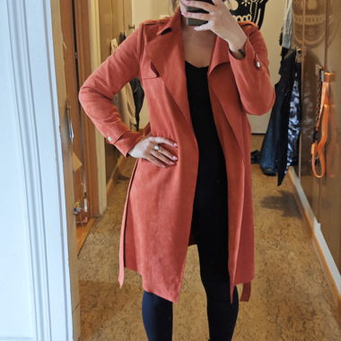 Stylish Orange Faux Suede Trench Coat, like New!