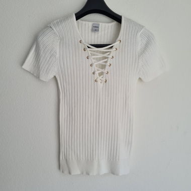 Zebra Rib Knit Lace Up T-Shirt White