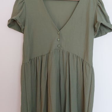 Olive green dress with puff sleeves