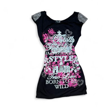 Schwarzes Y2K-Style Kleid mit Strassbesatz (M)