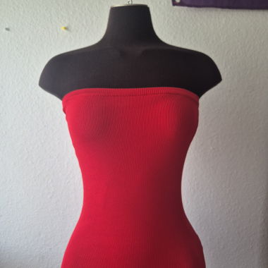 Abito bandeau rosso a coste, taglia M