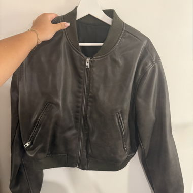 Brown Washed Leather Bomber Jacket