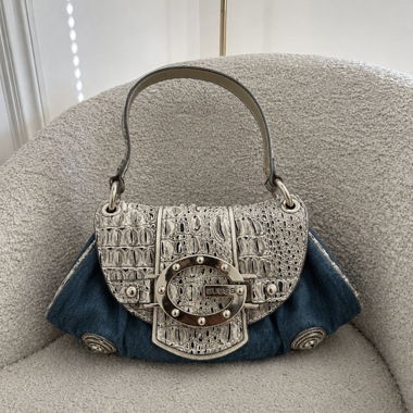 Guess Y2K Denim & Croco Handbag Bleu Vintage 2000