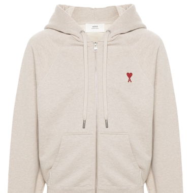 Ami Paris Hoodie Creme Zip Up Ami de Coeur