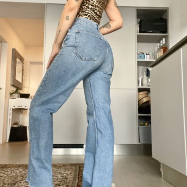 Jean taille haute droit bleu clair