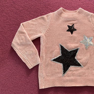 Pullover Pink mit Pailletten Sternen 134/140