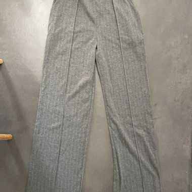 Grey-and-White Striped High-Waist Pants