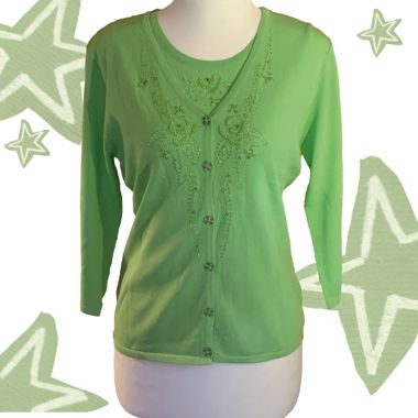 Grünes Perlen-Ärmelloses-Top-Cardigan-Set im Matchy-Matchy-Look