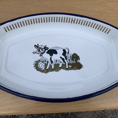 Cestino per pane smaltato con figura di mucca, Uster