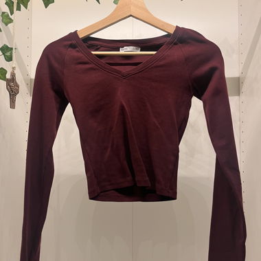 Burgundy Long Sleeve Crop Top
