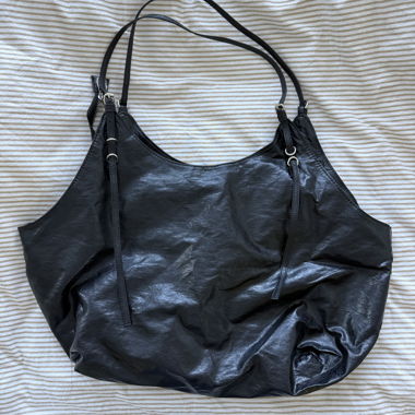 Black faux leather tote bag
