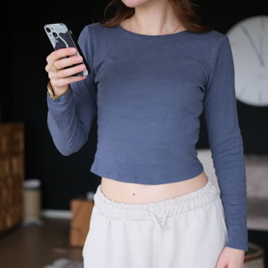Sweat court 100% coton, bleu, Subdued