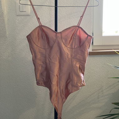 Pink Satin Bodysuit with Straps