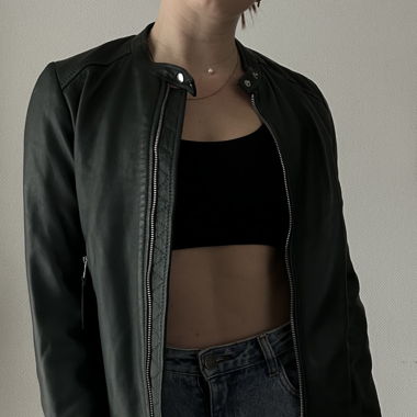 Mango Teal Leather Jacket 