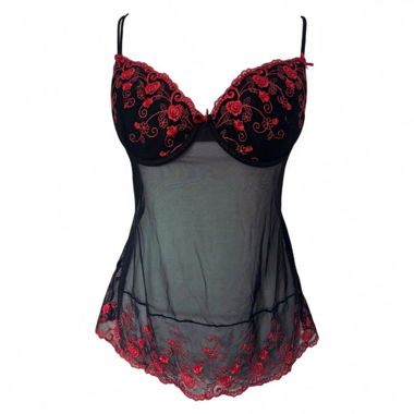 Top de lingerie Y2K noir brodé (80C)