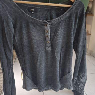 Maglietta a maniche lunghe con pizzo, grigio