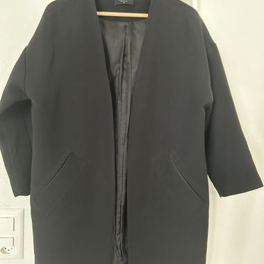 Black Minimalist Open Front Coat Jacket Blazet