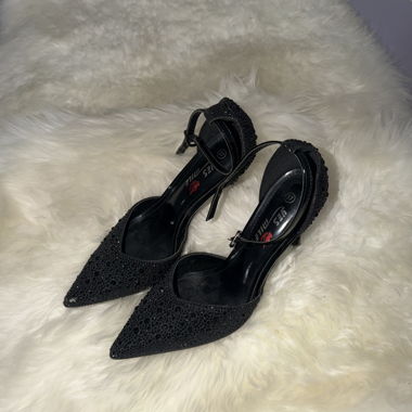 Black High Heels with Rhinestones