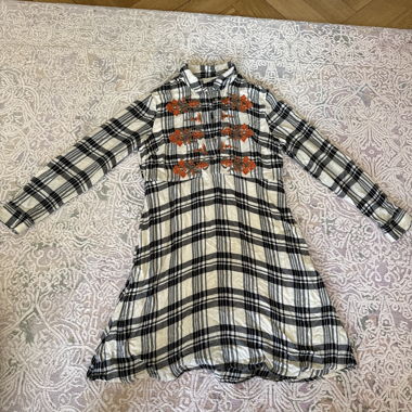 Plaid embroidered shirt dress
