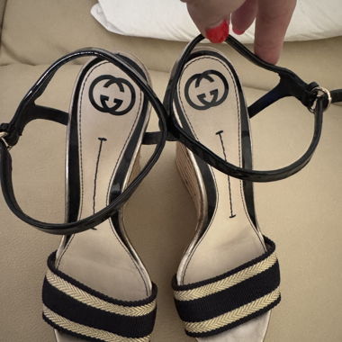 Gucci Vintage Web Keilsandalen, Nr. 39 Marineblau