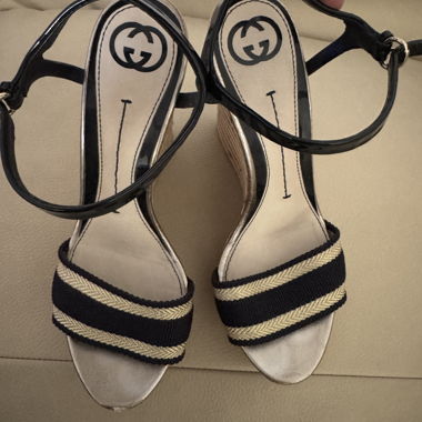 Sandali con Zeppa Gucci Vintage Web, n. 39 blu navy